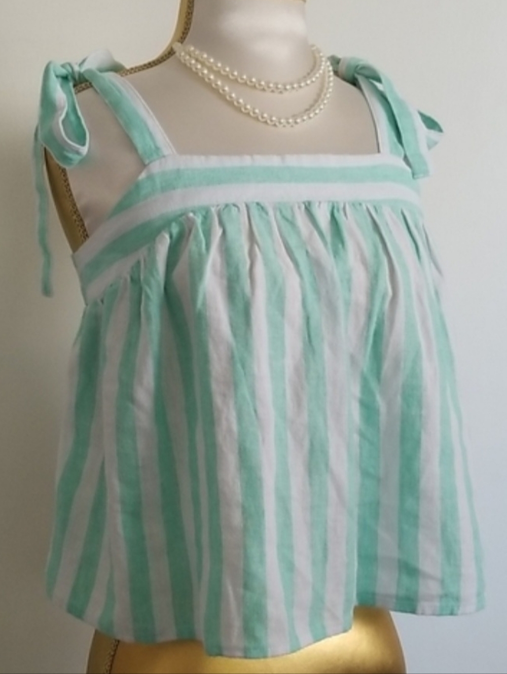 Stoney Clover Lane x Target Mint Green White Striped Linen Blend Crop Tank Top - Picture 5 of 12